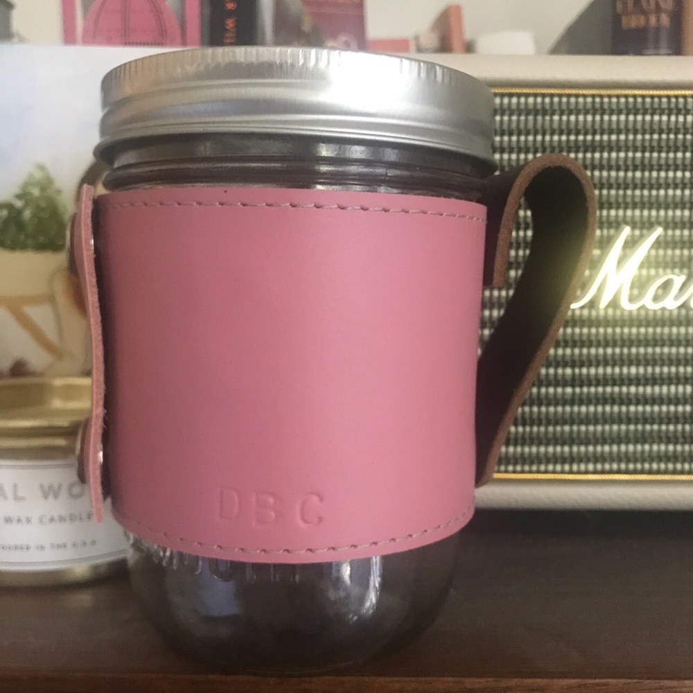 Custom made mug leather holder Mason jar ball